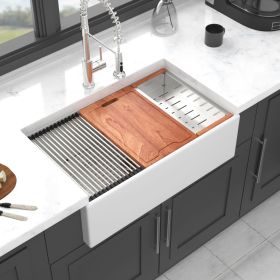 30 x 20 x 10 inch White Farmhouse Sink Workstation - Porcelain Ceramic Single Bowl Farm Kitchen Sink