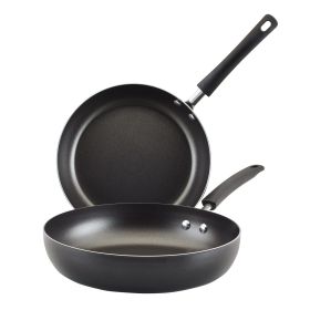 2 Pcs Nonstick Extra Deep Frying Pans / Skillet Set, Dishwasher Safe, Oven Safe, 10.5 Inch and 12 Inch, Black