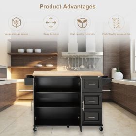 Kitchen Island & Kitchen Cart, Mobile Kitchen Island, Rubber Wood Top, Big & Adjustable Shelf Inside Cabinet For Different Utensils, Luxury Desig (Option: defaulttitle)