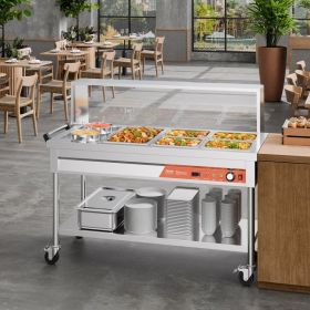 5 Pans + 2 Pots Commercial Food Warmer Steam Table With Undershelf Shield (Option: Silver)